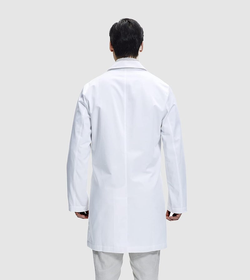 DR. JAMES 100% Cotton Premium Lab Coat for Men, Smartphone & Tablet Pockets, Tailored Fit, Button Closing, 38" Length - Image 1